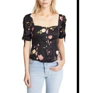 Capulet Black Viscose Rayon Floral Top M